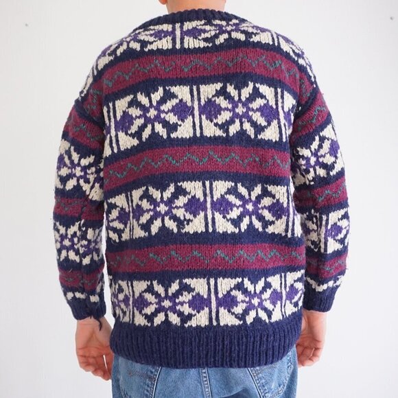 VTG '80S Rey Wear Purple Maroon Wool Cottagecore Chunky Knit Crewneck Sweater XL - Picture 2 of 12